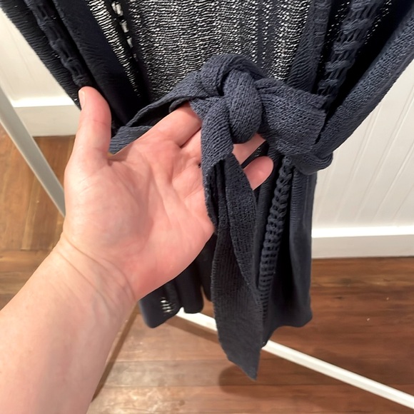 NWT Suzanne Betro Simple long sleeveless dark blue sweater coat with belt L/XL - Picture 3 of 5